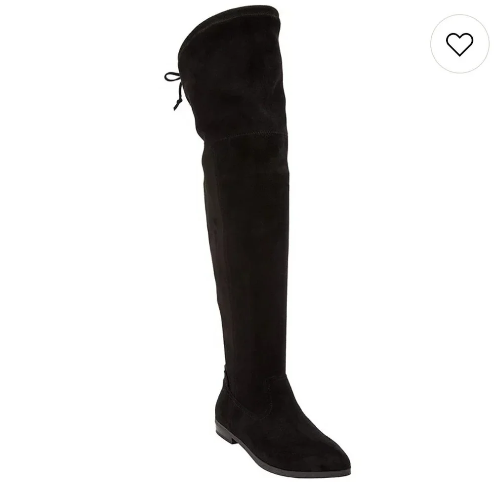 Black Over The Knee Boots Suede Elastic Panel Side Zip Flat Heel Women's Size‎ 7